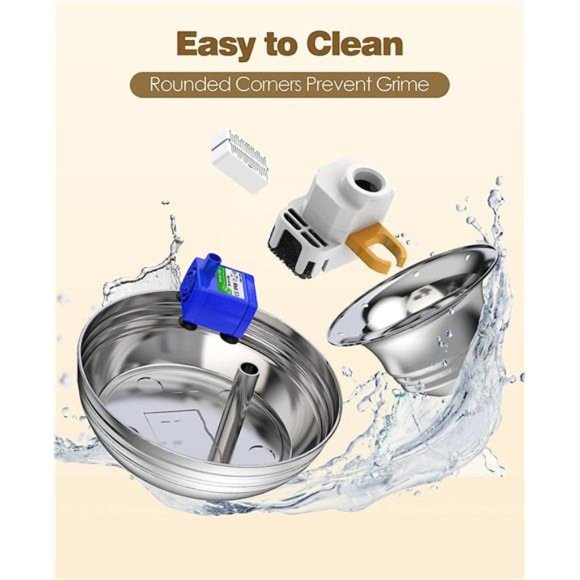 Cat Water Fountain Stainless Steel,2L/67oz Quiet Cat Fountain Water Bowl - Picture 5 of 5